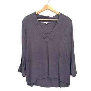 Just Female Blouse Gray V Neck Long Sleeve Loose Fit Top Size Small